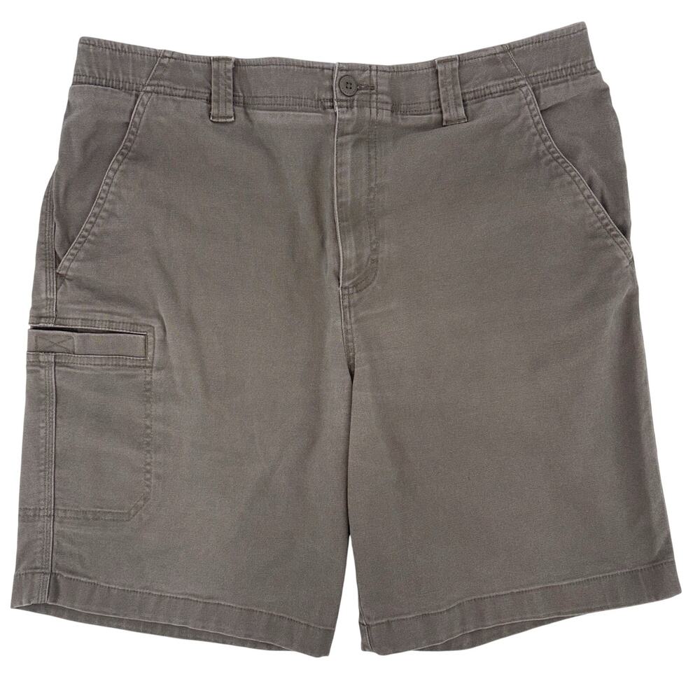 LL Bean Men's Cargo Shorts Size 34 Tan Cotton Canvas Elastic Waist Camp Outdoors